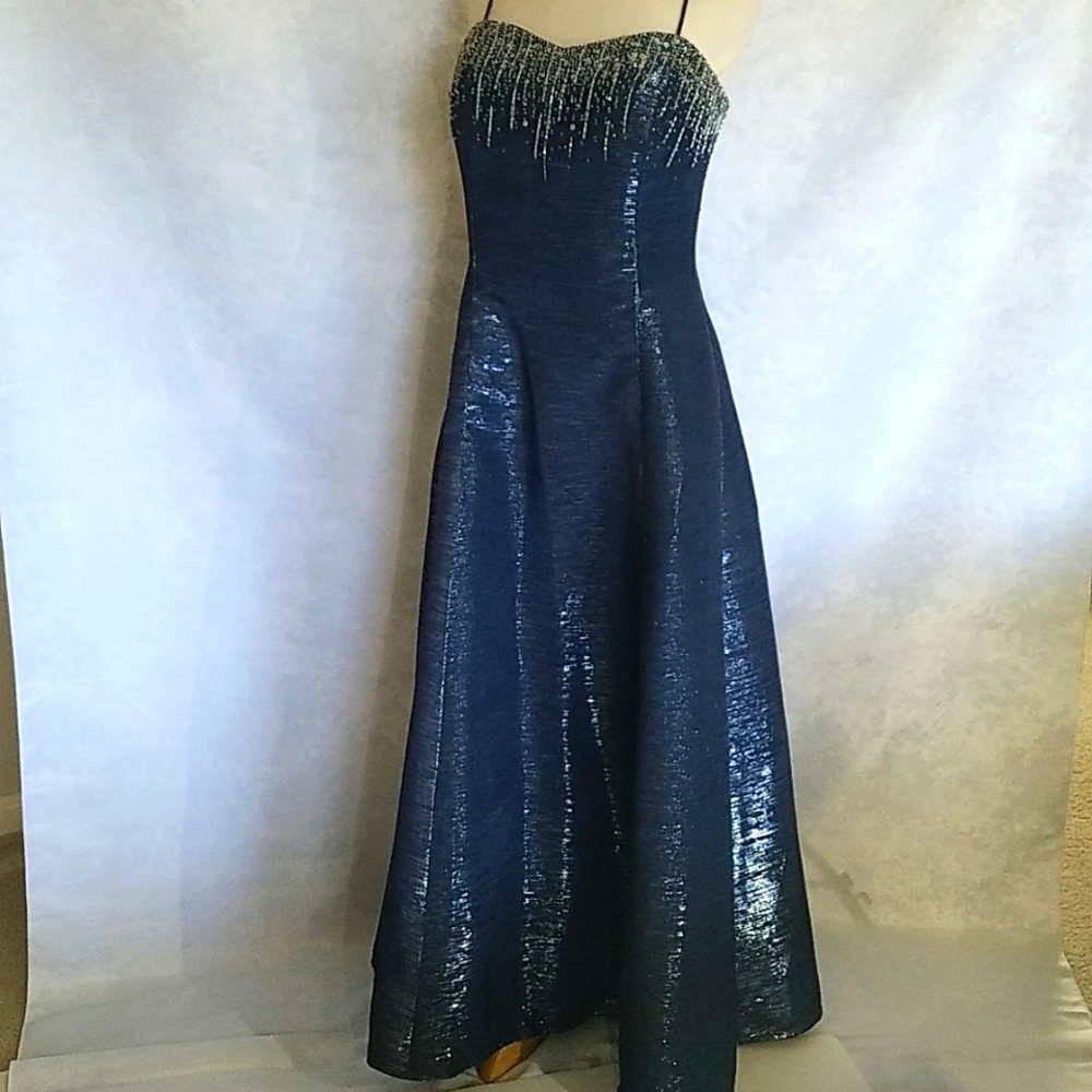 PromDress Strapless Blue/Silver Long Evening Party Dress Prom Dress